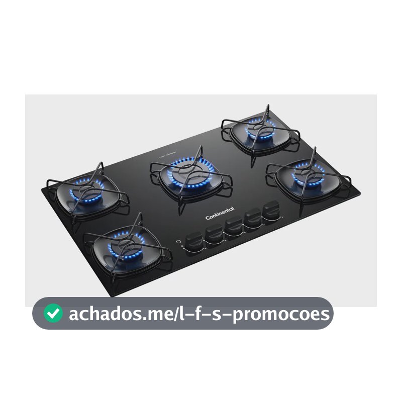 Cooktop Continental 5 Bocas a Gás Preto de Embutir com Mesa de Vidro
