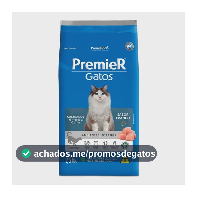 Ração Premier Gato Castrado Ambientes Internos Frango 7,5kg