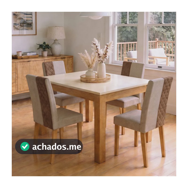 Mesa De Jantar Mdf 4 Lugares Retangular Moderna - Blue Moby Off Write Freijó