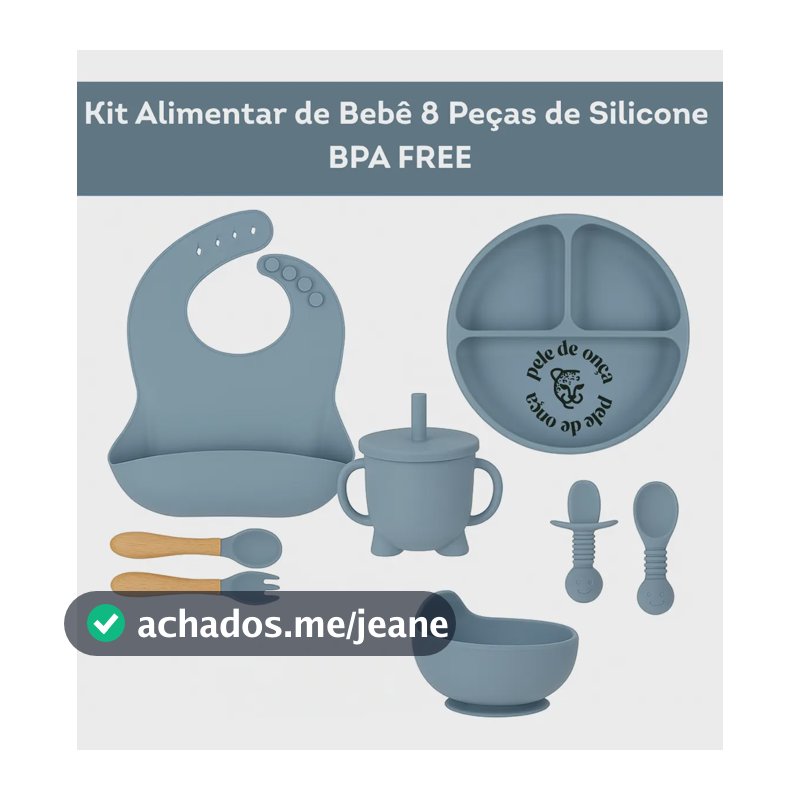 Kit Alimentar Bebê 8 Un Copo Prato Babador Silicone Bpa Free Cor Azul