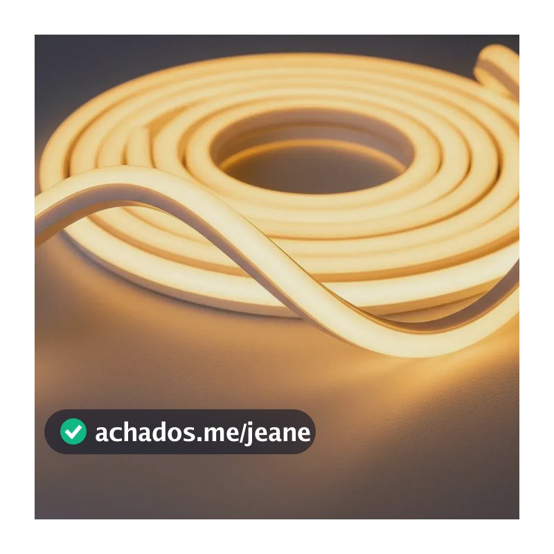 Fita LED Neon 5m 12V Com Fonte IP65 3000K Branco Quente Flexível Decoração Quarto Ambiente