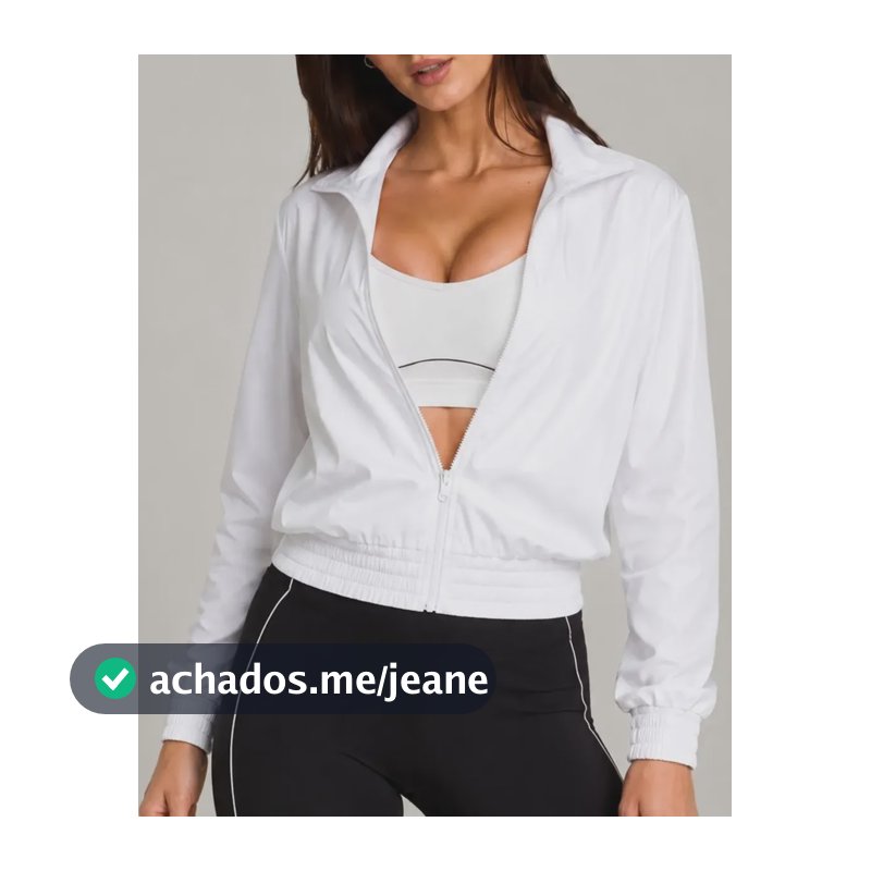 Jaqueta Feminina Corta Vento Casaco Esportivo Zíper Fitness Branco M - 38/40 Liso
