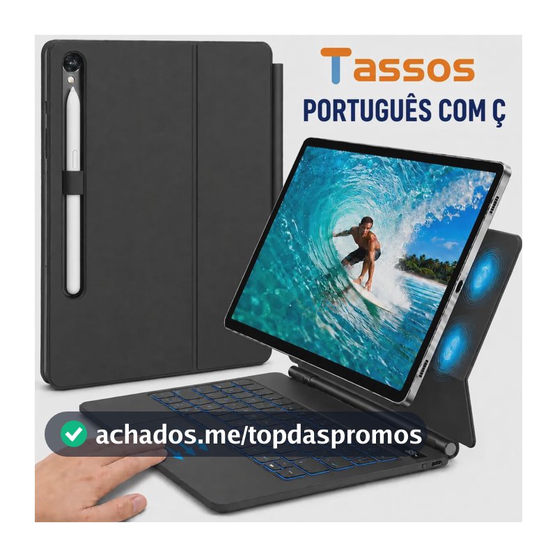Teclado Magnético TASSOS Inteligente para Samsung Galaxy Tab S7 S8 S9 S10 S11 de 11" com Ç e Touchpad