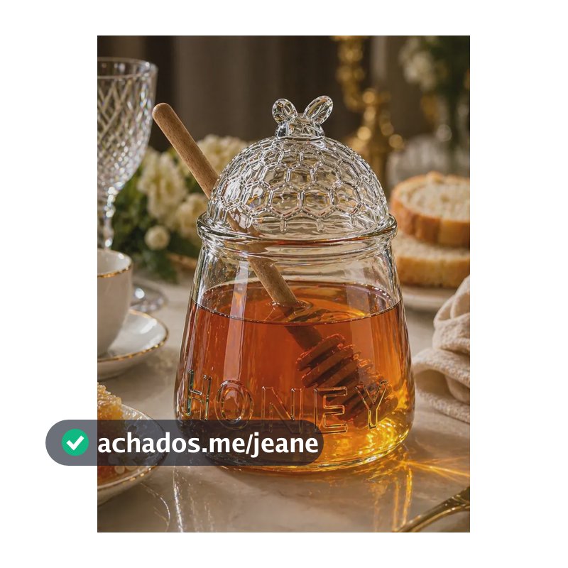 Pote Vidro Mel 500ml Com Pegador Dosador Tampa Colmeia Favo Honey Elegance 500ml