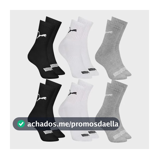 6 Pares Meias Puma Cano Médio Alto Atoalhada Academia Sport
