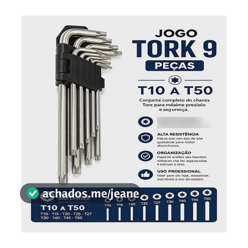 Jogo Chave Torx Longa T10 A T50 9 Peças Cinza