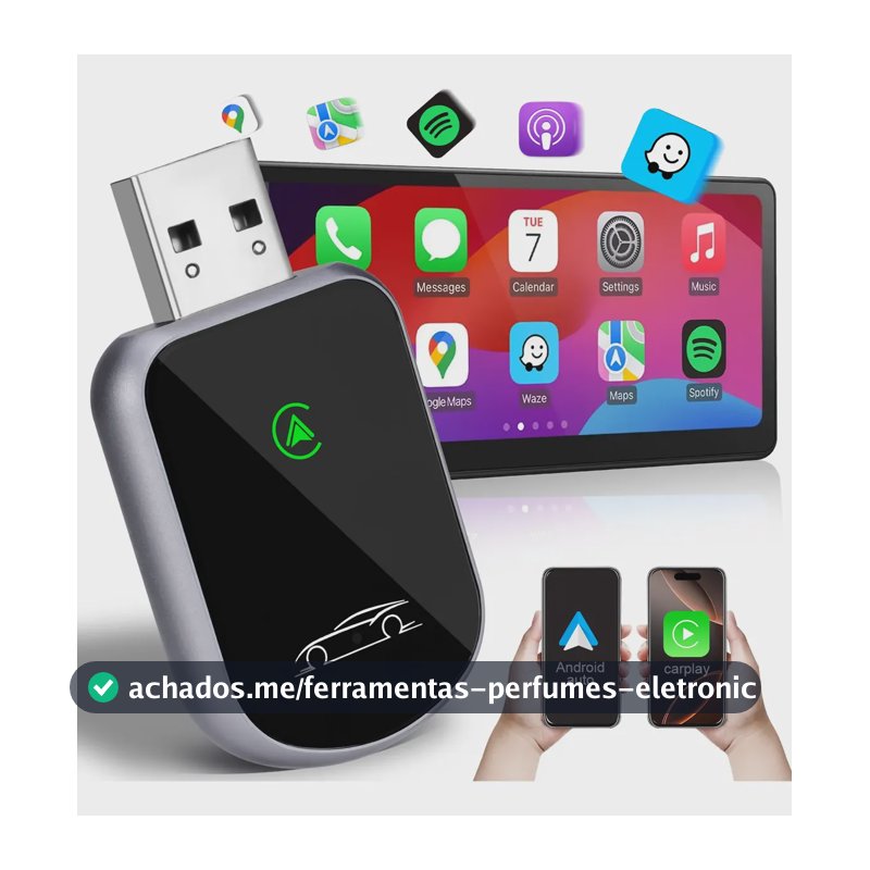 Adaptador Usb Carplay E Android Auto Sem Fio 2em1 Sem Delay