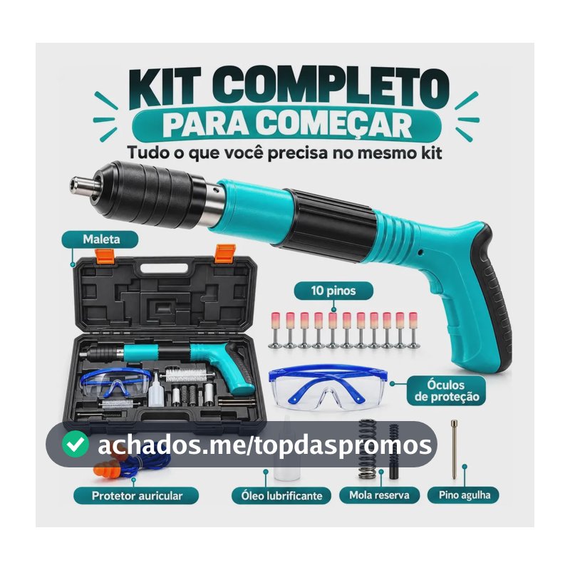 Pistola Fixação Finca Pino Ação Direta 10 Pregos Epis Maleta Pinador Pregador Grampeador Rebitador De Prego Pressão Manual Ferramenta Para Drywal Gesso Concreto Aço Parede + 10 Pinos acessórios