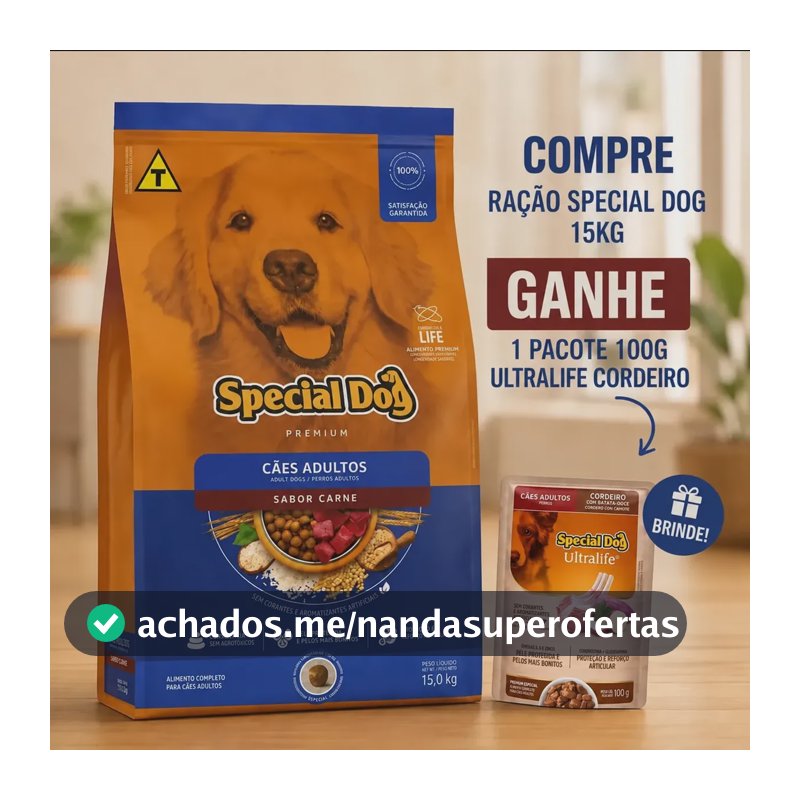 Ração Special Dog Para Cães Adultos Sabor Carne 15kg +brinde