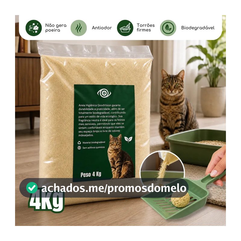 Areia Higiênica Para Gatos Feita de Mandioca e Milho Biodegradável Alta Absorção Baixo Odor 4kg - GoodVision