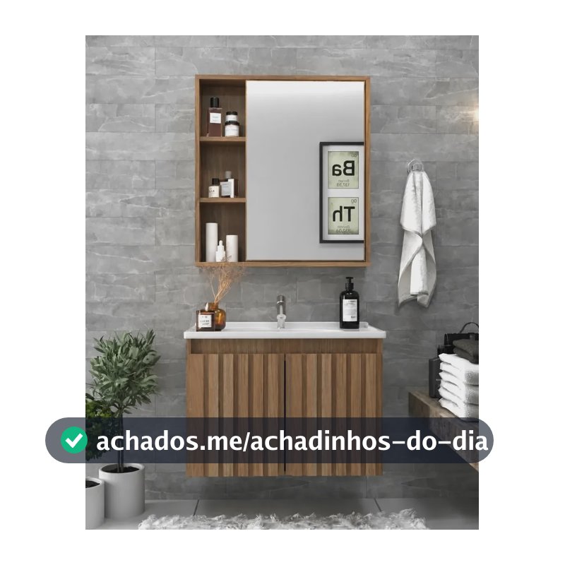 Gabinete Banheiro Alpes 60cm Com Espelheira E Cuba Ripado Marrom-claro Branca
