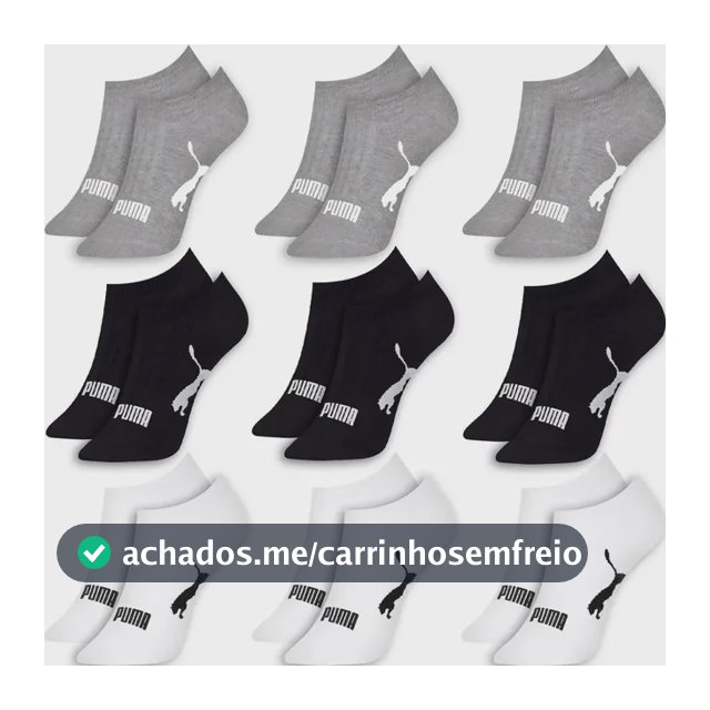 Kit 9 Pares Meias Puma Sapatilha Soquete Invisível Original