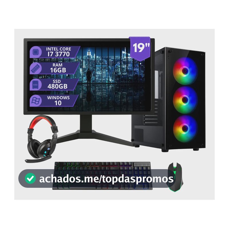 Pc Gamer Completo  I7 3.4ghz 16gb Ssd 480gb 500w Monitor 19 480 Gb 16 Gb Placa De Vídeo Integrada