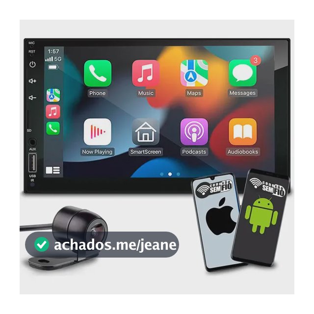 Central Multimídia 7 Polegadas Com Carplay E Android Auto Sem Fio + Controle Remoto + Câmera De Ré Colorida