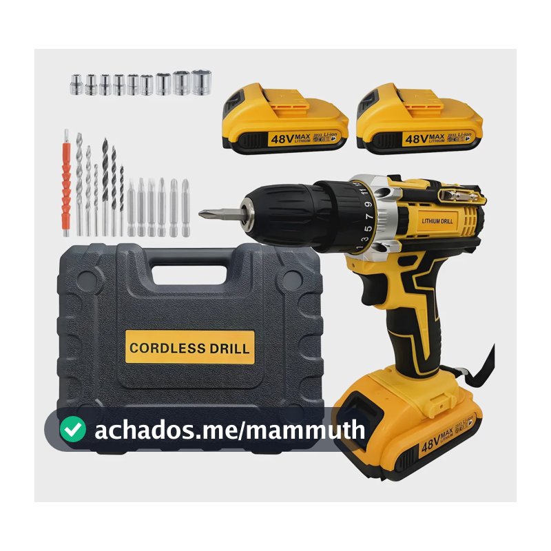 Kit Furadeira Sem Fio Portátil, Duas Baterias E Carregador Amarelo 48v 60hz