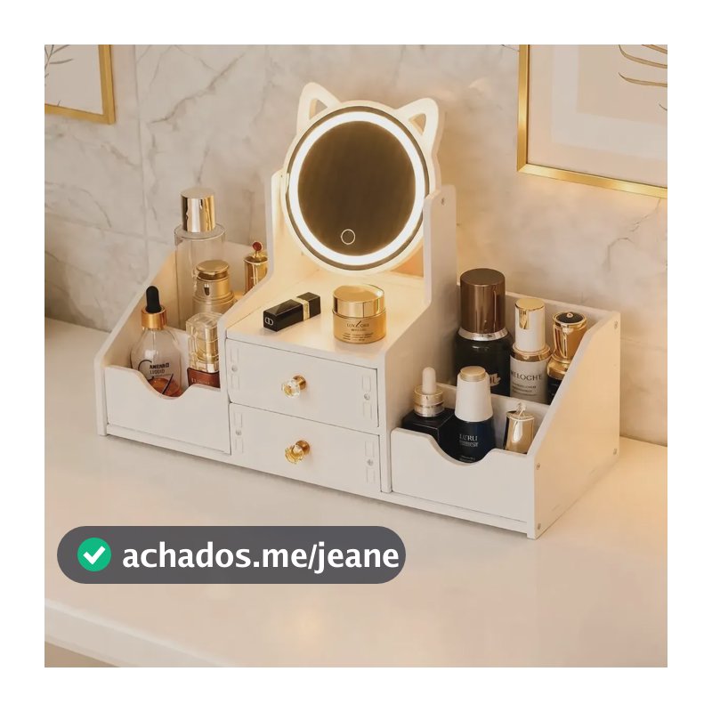 Organizador De Maquiagem Com Espelhos Com 2 Gaveta E Led