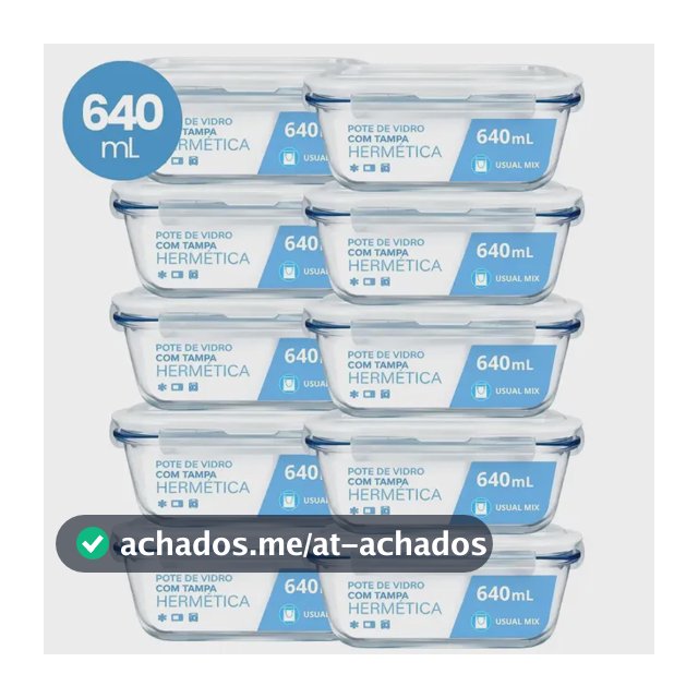 Kit 10 Pote Vidro Hermético Marmita 640ml Micro-ondas Freezer Forno Organização Geladeira