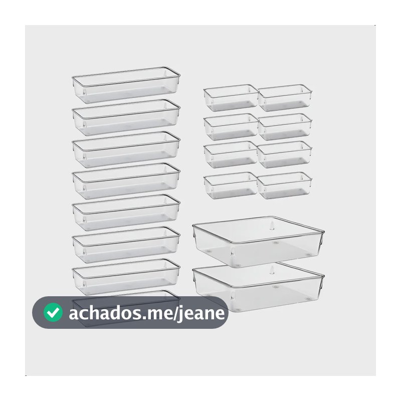 Kit 18 Organizadores Retangulares Acrilico Rebirth Transparente Cristal