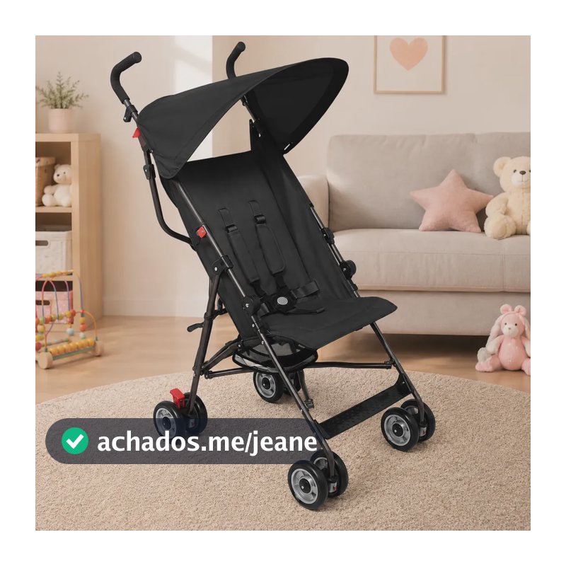 Carrinho Passeio Bebe Guarda Chuva Unissex Com Travas Preto Prata
