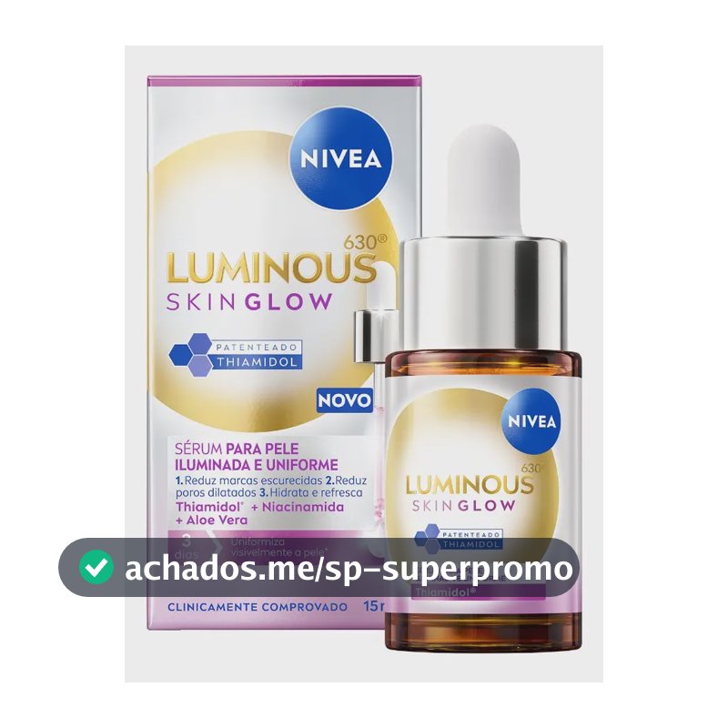 NIVEA LUMINOUS630 Skin Glow Sérum 15ml, Pele Uniforme, Glow Instantâneo, Reduz Manchas e Poros, Hidrata, Cuidado Facial Diário