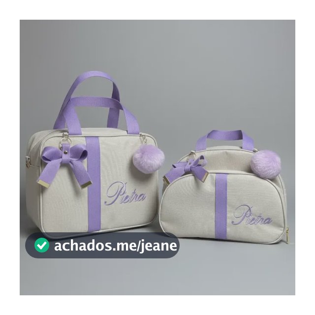 Bolsas  Maternidade Média E Pequena Personalizada Com Nome Bege Com Lilás