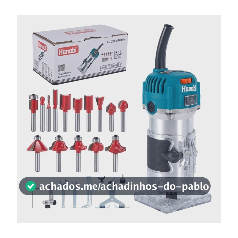 Tupia Manual Laminadora 6mm 700w + Jogo Fresa 15pçs Hanabi 110v