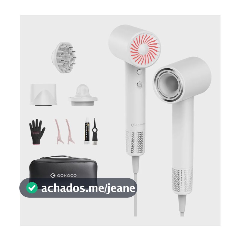 Secador De Cabelo Gokoco Com Difusor 110000rpm Íon Negativo Branco 127-220v