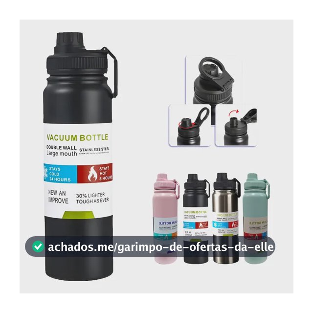 800mlgarrafa Térmica Água Squeeze Inox Academiaquente E Frio Preto