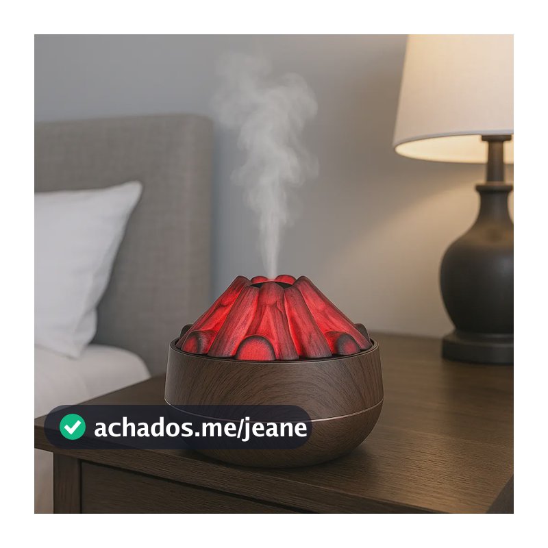 Umidificador de Ar Meraki Preto com Efeito de Chama e Operação Silenciosa