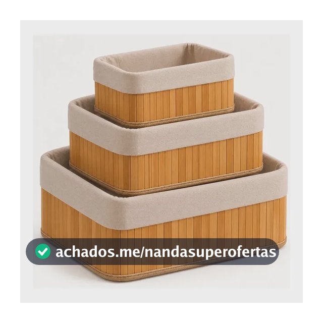 Kit 3 Cestos Organizadores De Bambu Retangulares Com Forro
