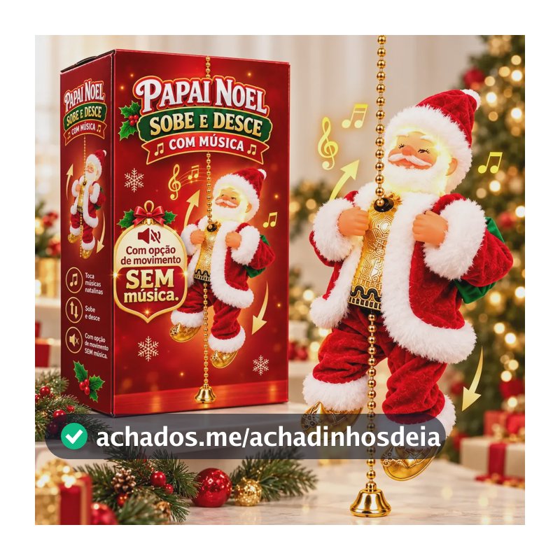 Papai Noel Sobe E Desce Corda Musical Canta Decoração Natal