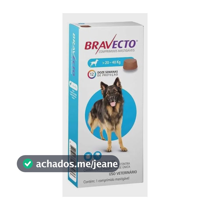 Bravecto Carrapatos Antipulgas Cães De 20 A 40 Kg Msd 1000mg