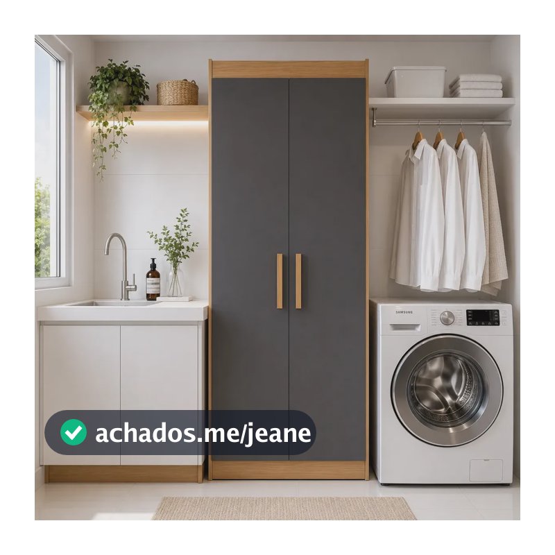 Armário Multiuso Lavanderia Aramóveis 2 Portas 4 Prateleiras Sapateira Design Quarto Closet Cor Atacama E Grafite