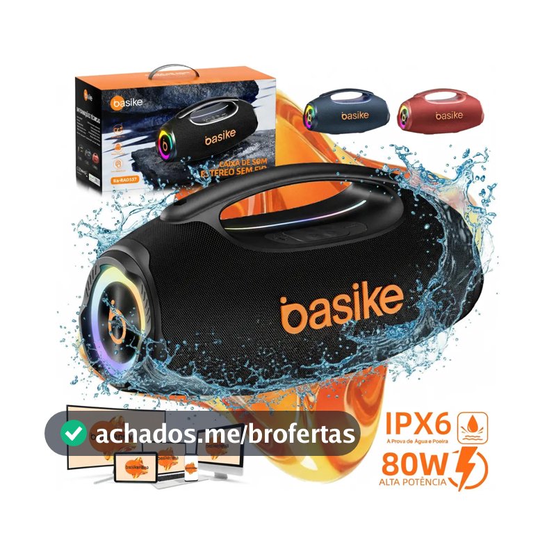 Basike Caixa de Som Portátil Com Bluetooth Boombox 80W 8000Mah 10hrs Sem fio IPX6 À Prova D'água Com Bateria Recarregavel Luz RGB Hifi TWS Bass Forte Áudio de Alta Qualid Para TV Festa Casa Subwoofer