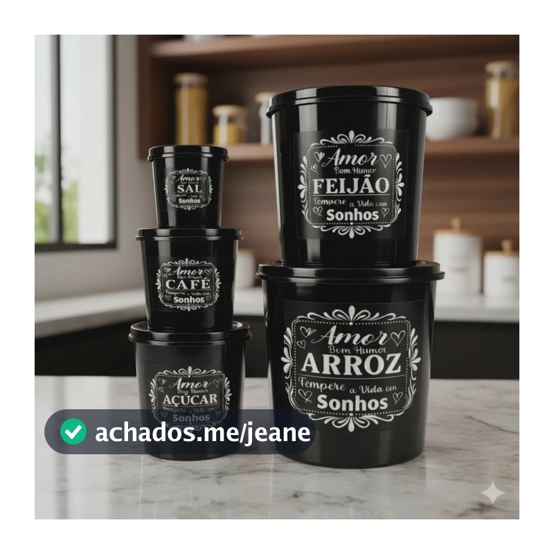 Kit 5 Potes Mantimentos Organizadores Para Alimentos Cozinha Preto