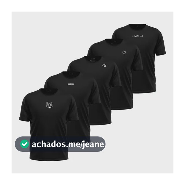 Kit 5 Camisetas Dry All Black Alpha