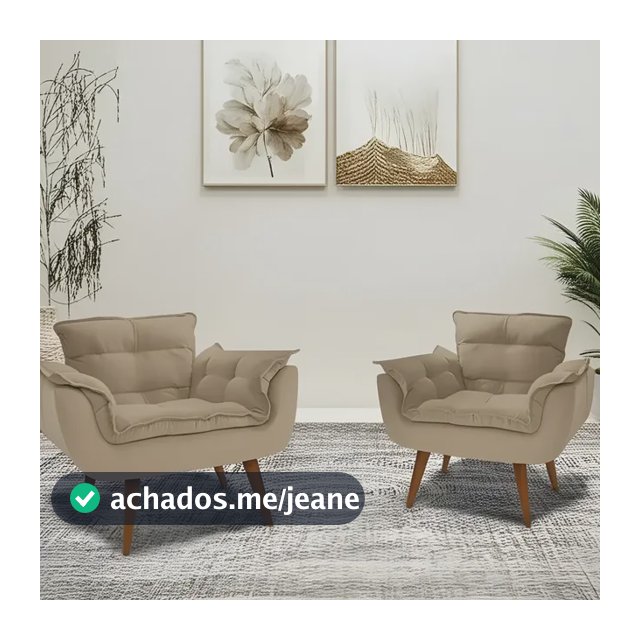 Kit 2 Poltrona Decorativa Opala Para Sala Recepção Luxo Cor Capuccino