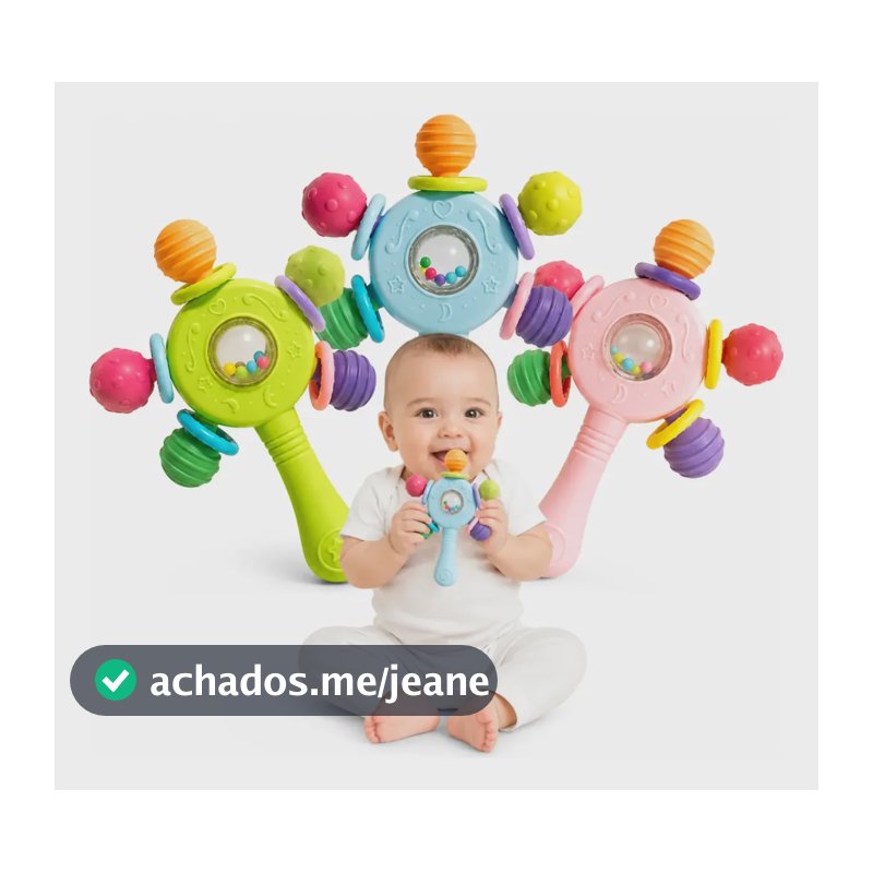 Chocalho Bebe Mordedor Macio Sensorial Estímulo Motor Seguro Azul