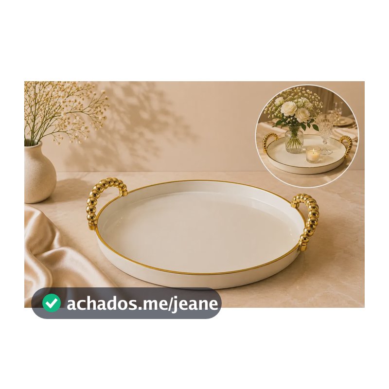 Bandeja Decorativa Redonda Premiun Servir Presente Bonita Off White Nude Rosê