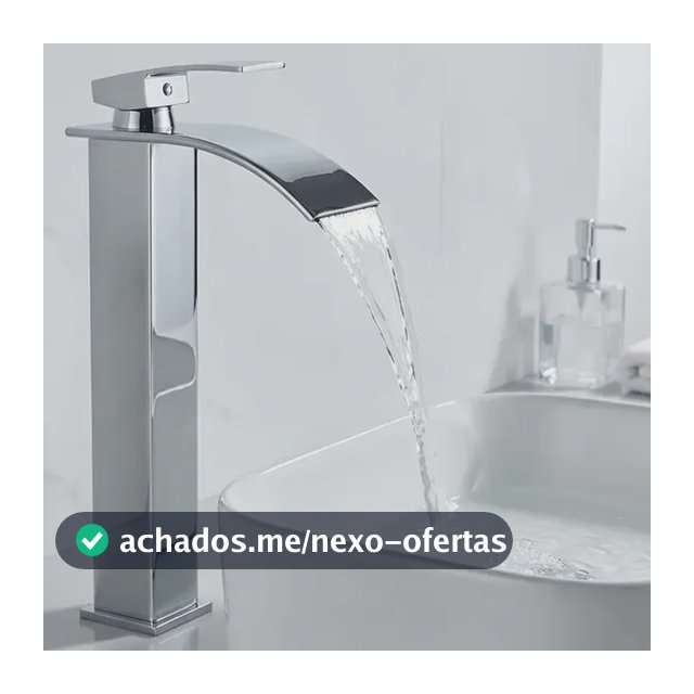 Torneira Cascata Monocomando para Cuba de Apoio Inox Cromada Bica Alta Água Quente e Fria