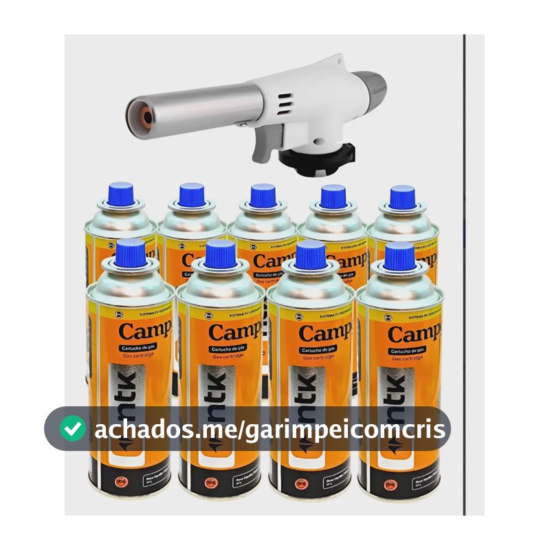 Kit 8 Latas Refil Ntk 227g Camping  + 01 Maçarico  Laranja