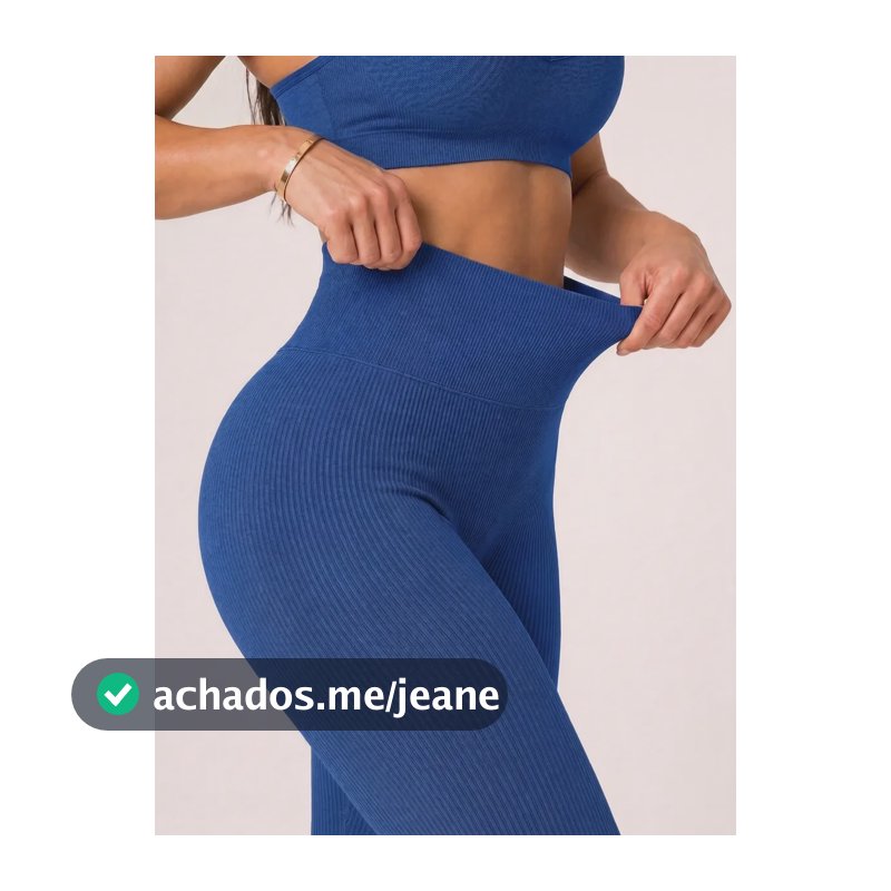 Calça Legging Canelada Feminina Academia Sem Costura Fitness Azul Liso G/gg
