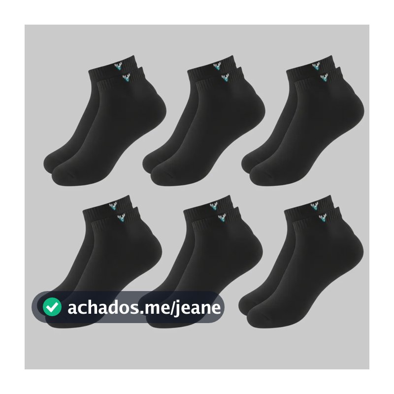 Kit 6 Pares Meia Vertical Unissex Cano Curto Algodão Preto Lisa G-39/43