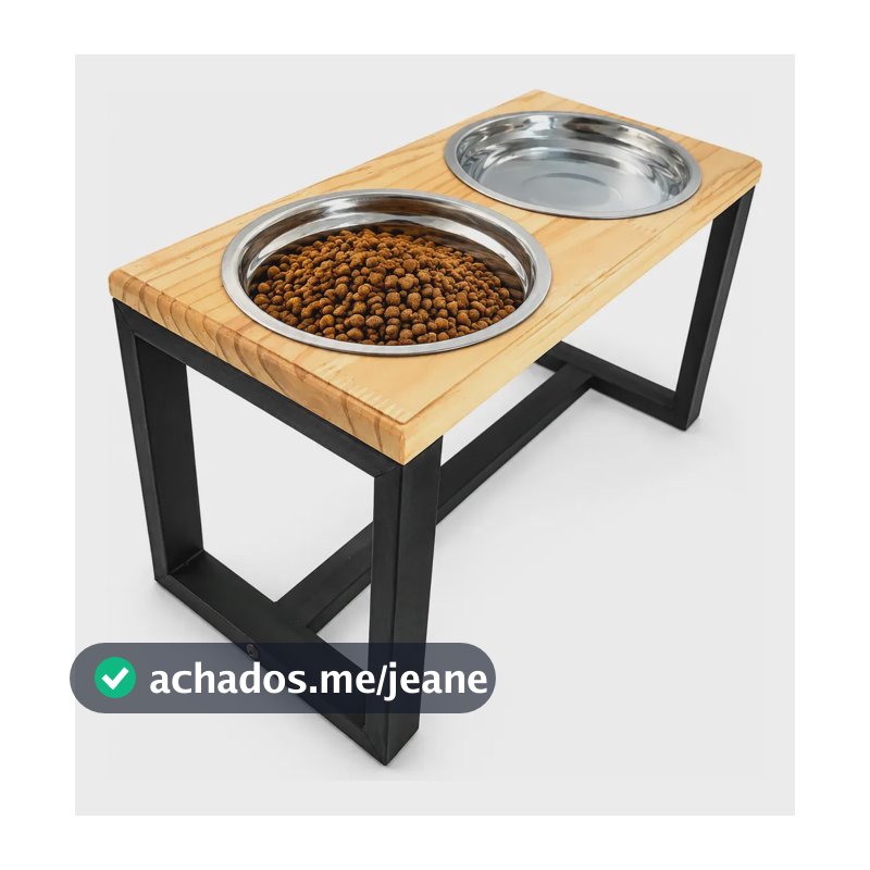 Comedouro G Madeira Elevado Duplo P/ Cães E Gatos - G