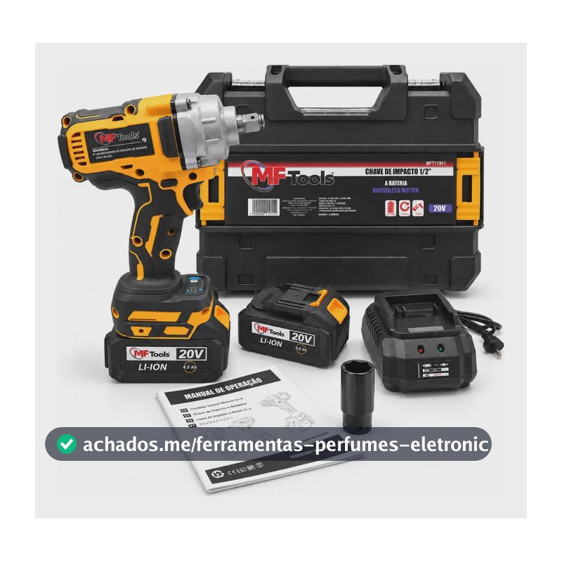 Chave de Impacto 3/4 Profissional Portátil a Bateria 4 Ah 150kg de Torque Extra Forte Cor Amarelo Frequência 50 Hz / 60 Hz MFTools
