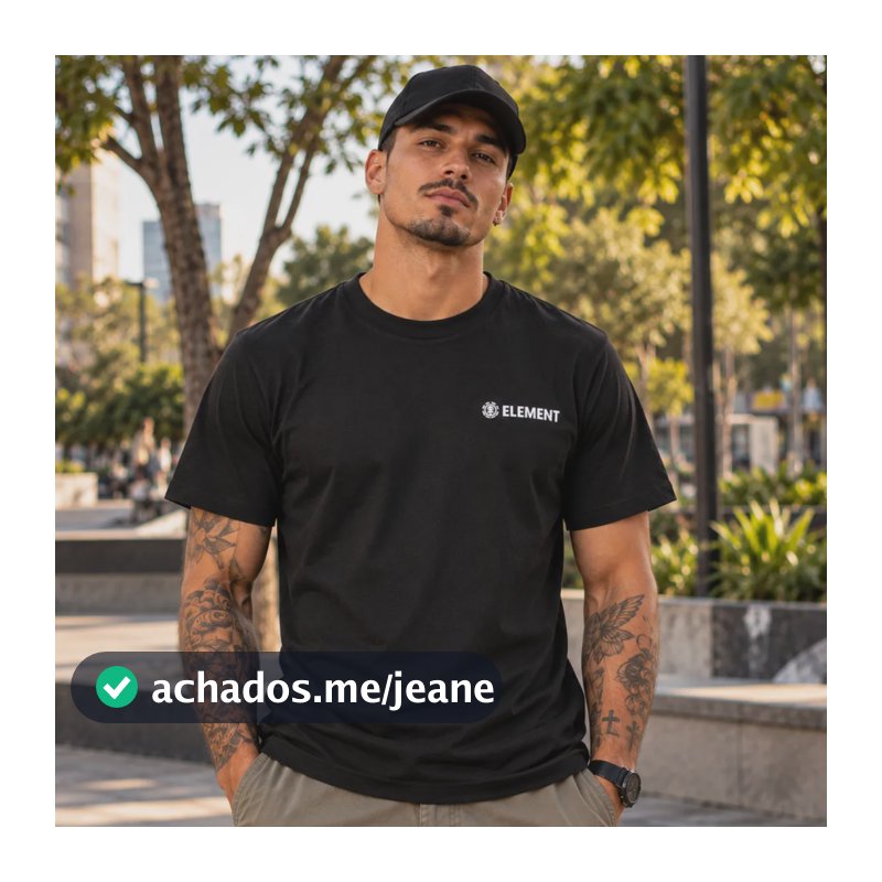Camiseta Lisa Element Masculina Confortável Algodão Premium Preto Blazin Chest P