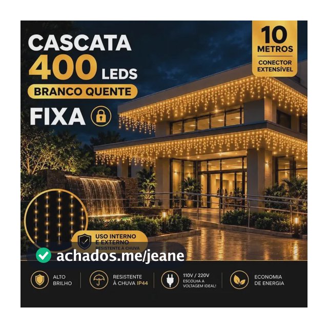 Cascata Natal Luz Fixa 400 Leds 10 Metros Branco Quente Branco Quente 220v