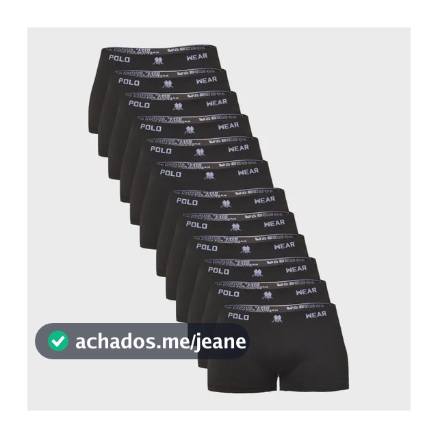Kit 12 Cuecas Boxer Polo Wear Masculino Microfibra Liso Preto Liso G