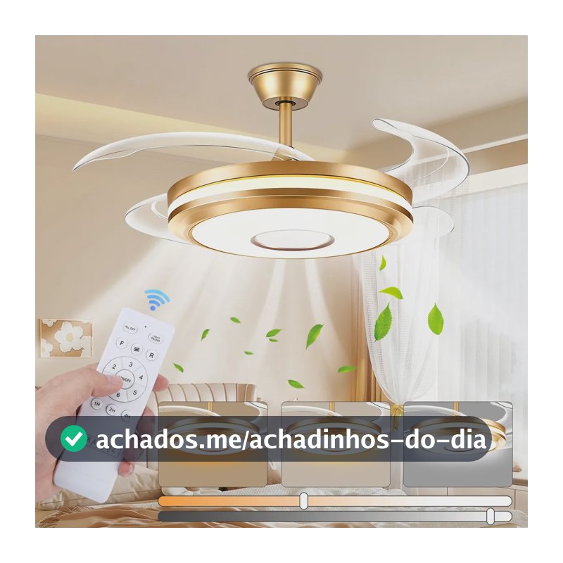 Ventilador De Teto Antuvi 42 Polegadas com Luz LED e Controle Remoto,Silencioso,4 Pás Metálicos Retráteis, Para Quarto, Uso Interno/externo,Intensidade