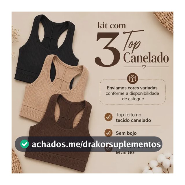 Kit  C/ 3 Top Canelado - Dia A Dia - Conforto - Academia Multicolorido Tamanho Único